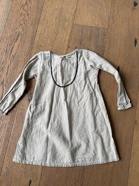 Go gently Cream and navy Long Sleeve Tunic Dress with Contrast Neck Trim